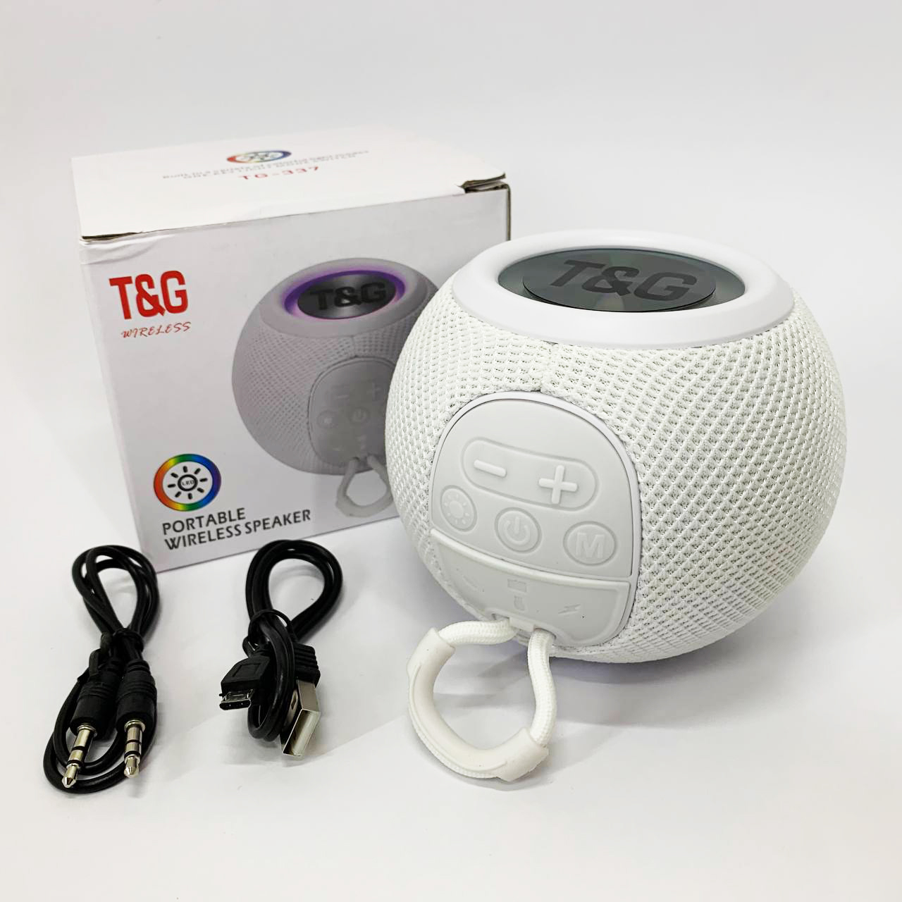 Бездротова потужна колонка TG337 з Bluetooth, RGB-підсвічуванням та радіо. Колір: білий Бездротова потужна колонка TG337 з Bluetooth, RGB-підсвічуванням та радіо. Колір: білий