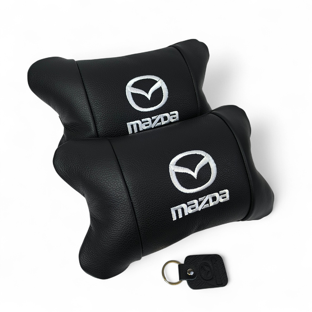 Набор кожаных подушек Mazda с вышивкой логотипа + подарок – кожаный брелок Набор кожаных подушек Mazda с вышивкой логотипа + подарок – кожаный брелок