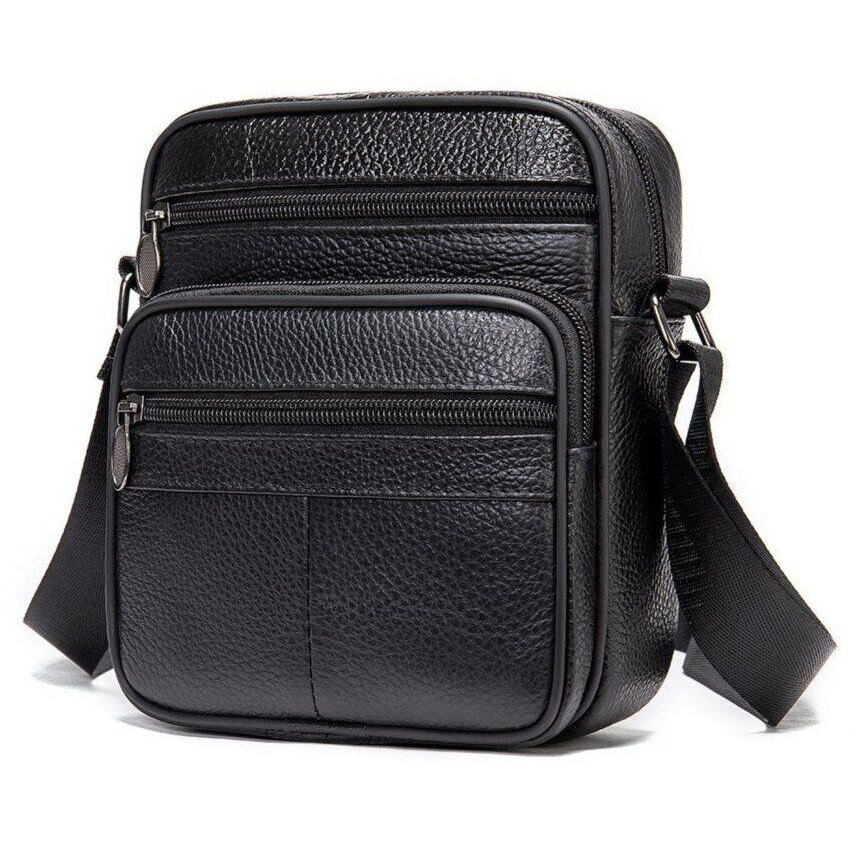Стильная мужская сумка через плечо из натуральной кожи, компактный размер, много отделений Стильная мужская сумка через плечо из натуральной кожи, компактный размер, много отделений