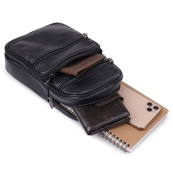 Чоловічий шкіряний слінг через плече з натуральної італійської шкіри – середній розмір, багато кишень. Зображення №10