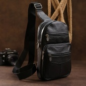 Чоловічий шкіряний слінг через плече з натуральної італійської шкіри – середній розмір, багато кишень. Зображення №12