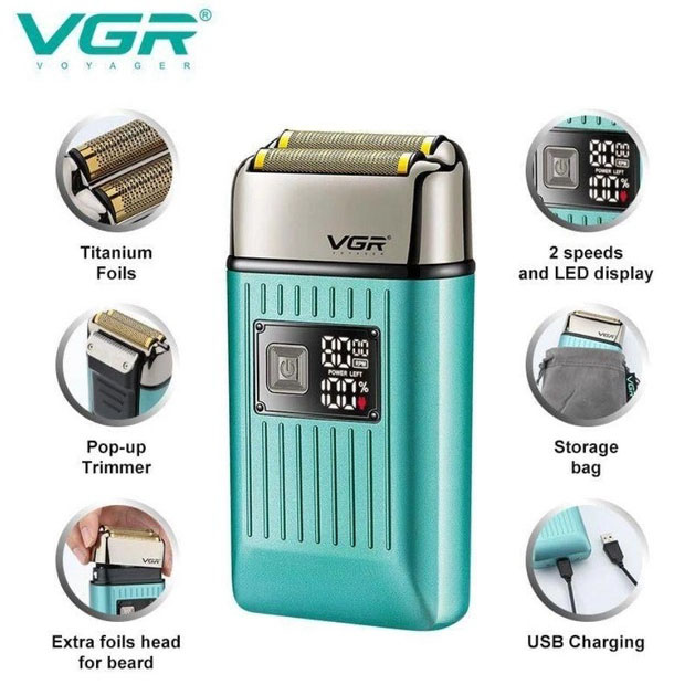 Електробритва портативна чоловіча VGR V-357 професійна бритва Шейвер. Колір: зелений Електробритва портативна чоловіча VGR V-357 професійна бритва Шейвер. Колір: зелений