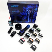 Професійна машинка для стрижки волосся VGR V-001 BLUE з дисплеєм 9000 об/хв та 10 насадками 1,5-24 мм. Зображення №3