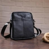 Чоловіча шкіряна сумка месенджер компактна чорна з натуральної шкіри флотар. Зображення №6