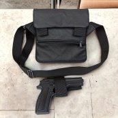 Тактична шкіряна сумка з кобурою, чоловічий месенджер, барсетка - чорний слінг, чоловіча сумка через плече. Зображення №32