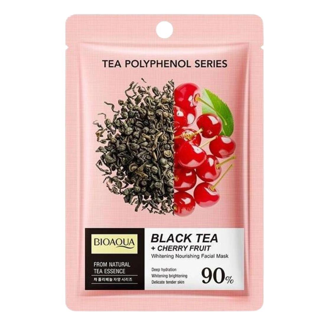 Маска для обличчя відбілювальна тканинна Bioaqua Black Tea+ Cherry Fruit, 25 мл Маска для обличчя відбілювальна тканинна Bioaqua Black Tea+ Cherry Fruit, 25 мл