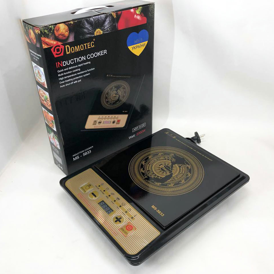 Настільна плита Domotec MS-5833 Однокомфортна Індукційна, електроплита 2000 Вт, плита домашня Настільна плита Domotec MS-5833 Однокомфортна Індукційна, електроплита 2000 Вт, плита домашня