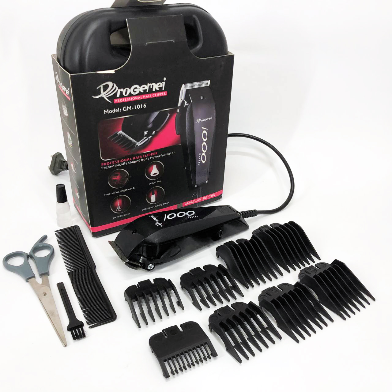 Машинка для стрижки провідна з насадками для волосся та бороди Gemei GM-1016 Pro + Ножиці та Гребінець Машинка для стрижки провідна з насадками для волосся та бороди Gemei GM-1016 Pro + Ножиці та Гребінець