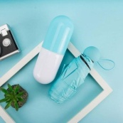 Компактна парасолька в капсулі-футлярі синій, маленька парасолька в капсулі. Колір: блакитний. Зображення №12