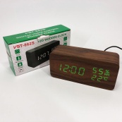 Електронні настільні годинники VST-862S-4 коричневі з зеленим підсвічуванням, з датчиками температури та вологості. Зображення №2 Електронні настільні годинники VST-862S-4 коричневі з зеленим підсвічуванням, з датчиками температури та вологості. Зображення №2