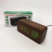 Електронні настільні годинники VST-862S-4 коричневі з зеленим підсвічуванням, з датчиками температури та вологості. Зображення №4 Електронні настільні годинники VST-862S-4 коричневі з зеленим підсвічуванням, з датчиками температури та вологості. Зображення №4