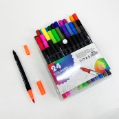 Професійний набір 24 ​​шт двосторонніх маркерів лінер+пензель з м'якою головкою на водній основі. Зображення №2