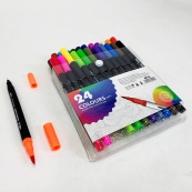 Професійний набір 24 ​​шт двосторонніх маркерів лінер+пензель з м'якою головкою на водній основі. Зображення №6