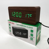 Електронний годинник VST-862-4, з датчиком температури, будильник, живлення від USB. Колір: коричневий-зелений. Зображення №2