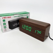 Електронний годинник VST-862-4, з датчиком температури, будильник, живлення від USB. Колір: коричневий-зелений. Зображення №3