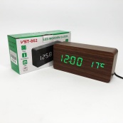 Електронний годинник VST-862-4, з датчиком температури, будильник, живлення від USB. Колір: коричневий-зелений. Зображення №4