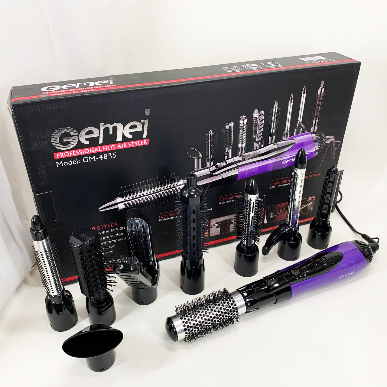 Фен - щітка стайлер Gemei GM-4835 багатофункціональний набір з насадками для волосся 10 в 1. Колір: фіолет Фен - щітка стайлер Gemei GM-4835 багатофункціональний набір з насадками для волосся 10 в 1. Колір: фіолет