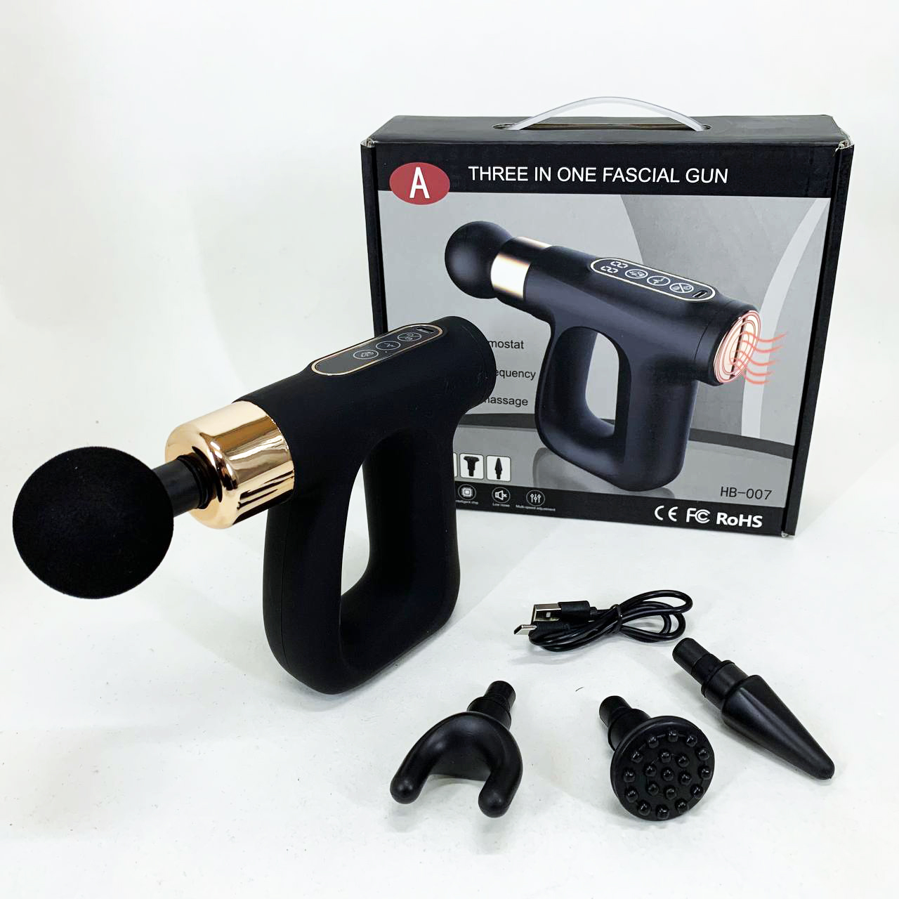 Ударний Перкусійний масажер для тіла та м'язів Масажний пістолет EM HB-007 акумуляторний чорний Ударний Перкусійний масажер для тіла та м'язів Масажний пістолет EM HB-007 акумуляторний чорний