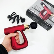 Ударний Перкусійний масажер для тіла та м'язів Масажний пістолет EM HB-007 акумуляторний червоний. Зображення №2
