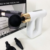 Ударный Перкуссионный массажер для тела и мышц Массажный пистолет EM HB-007 аккумуляторный белый. Изображение №4