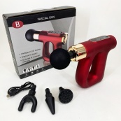 Ударний Перкусійний масажер для тіла та м'язів Масажний пістолет EM HB-007 акумуляторний червоний. Зображення №3