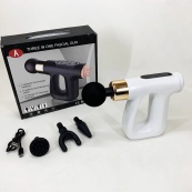 Ударный Перкуссионный массажер для тела и мышц Массажный пистолет EM HB-007 аккумуляторный белый. Изображение №6