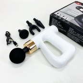 Ударный Перкуссионный массажер для тела и мышц Массажный пистолет EM HB-007 аккумуляторный белый. Изображение №9