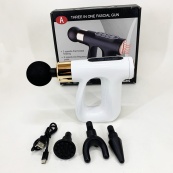 Ударный Перкуссионный массажер для тела и мышц Массажный пистолет EM HB-007 аккумуляторный белый. Изображение №11