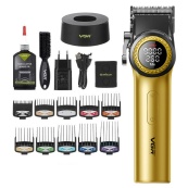 Професійна машинка для стрижки волосся VGR V-001 з дисплеєм 9000 об/хв та 10 насадками. Колір: золотий. Зображення №3