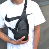 Сумка з натуральної шкіри, слінг чоловічий чорний, барсетка, крос боді, Практична сумка-месенджер. Зображення №5