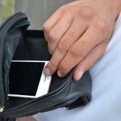 Сумка з натуральної шкіри, слінг чоловічий чорний, барсетка, крос боді, Практична сумка-месенджер. Зображення №9