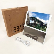 Электронные проводные настольные цифровые часы DS-6608 с фоторамкой, зелёная подсветка. Цвет: белый. Изображение №2