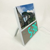 Электронные проводные настольные цифровые часы DS-6608 с фоторамкой, зелёная подсветка. Цвет: белый. Изображение №6