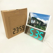 Электронные проводные настольные цифровые часы DS-6608 с фоторамкой, зелёная подсветка. Цвет: белый. Изображение №11