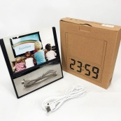 Електронний дротовий настільний цифровий годинник DS-6608 з фоторамкою, зелене підсвічування. Колір: чорний. Зображення №2