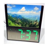Електронний дротовий настільний цифровий годинник DS-6608 з фоторамкою, зелене підсвічування. Колір: чорний. Зображення №3