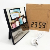 Електронний дротовий настільний цифровий годинник DS-6608 з фоторамкою, зелене підсвічування. Колір: чорний. Зображення №6