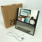 Електронний дротовий настільний цифровий годинник DS-6608 з фоторамкою, зелене підсвічування. Колір: чорний. Зображення №7