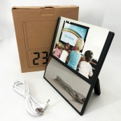 Електронний дротовий настільний цифровий годинник DS-6608 з фоторамкою, зелене підсвічування. Колір: чорний. Зображення №8