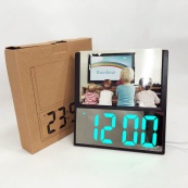 Електронний дротовий настільний цифровий годинник DS-6608 з фоторамкою, зелене підсвічування. Колір: чорний. Зображення №11