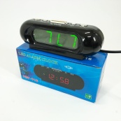 Часы VST-716-2 настольные 220В будильник Черный корпус Светло зеленые цифры. Изображение №2