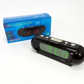 Часы VST-716-2 настольные 220В будильник Черный корпус Светло зеленые цифры. Изображение №6