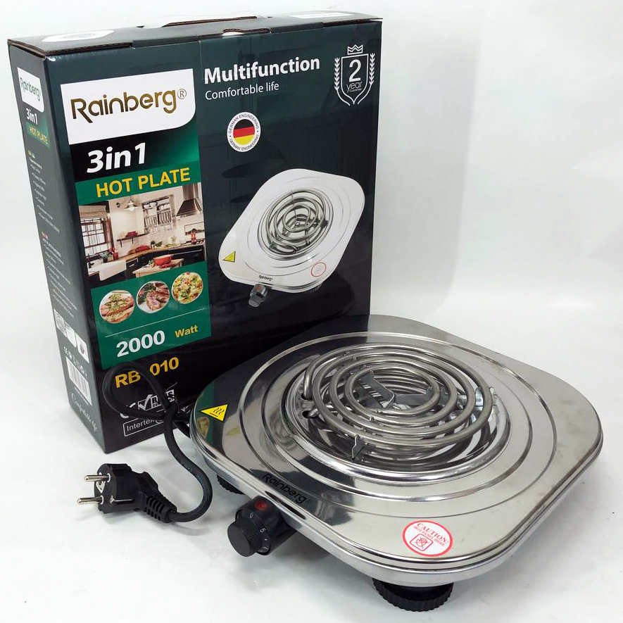 Електроплита Rainberg RB-010 спіральна, плита електрична настільна Рейнберг 1 конфорка 2000 Вт Електроплита Rainberg RB-010 спіральна, плита електрична настільна Рейнберг 1 конфорка 2000 Вт