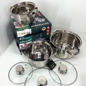 Набор кастрюль Rainberg RB-604 нержавеющая сталь, капсульное 9-ти слойное дно (3 кастрюли 3 крышки). Изображение №3