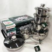 Набір посуду Rainberg RB-601 (12 предметів) з нержавіючої сталі, каструлі з нержавіючої сталі. Зображення №9