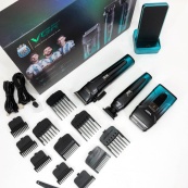 Комплект 3 в 1 VGR V-694 акумуляторна машинка для стрижки, триммер та електробритва шейвер. Колір: синій. Зображення №5