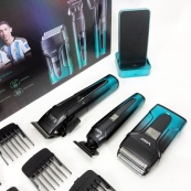 Комплект 3 в 1 VGR V-694 акумуляторна машинка для стрижки, триммер та електробритва шейвер. Колір: синій. Зображення №6