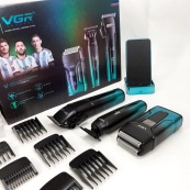 Комплект 3 в 1 VGR V-694 акумуляторна машинка для стрижки, триммер та електробритва шейвер. Колір: синій. Зображення №7