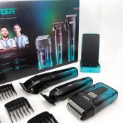 Комплект 3 в 1 VGR V-694 акумуляторна машинка для стрижки, триммер та електробритва шейвер. Колір: синій. Зображення №9