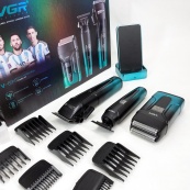 Комплект 3 в 1 VGR V-694 акумуляторна машинка для стрижки, триммер та електробритва шейвер. Колір: синій. Зображення №11